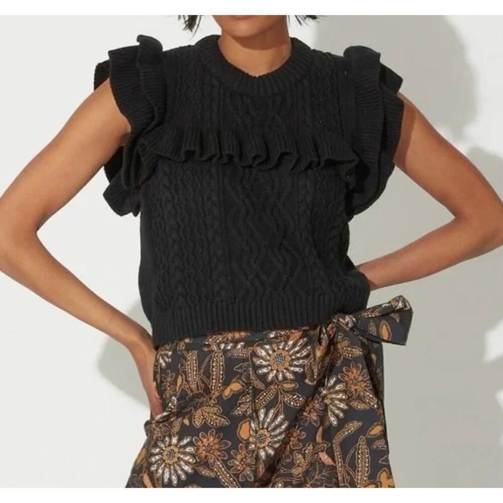 Cleobella Black Short Sleeve Ruffle Sweater Women’s Sz. M